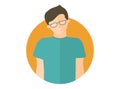 Weak, sad, depressed boy in glasses. Flat design icon. Handsome man with feeble depression emotion. Icon isolated on white