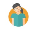 Weak, sad, depressed pretty girl in glasses. Flat design icon. Woman with feeble depression emotion. Simply editable isolated on w Royalty Free Stock Photo