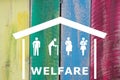 Weak social categories welfare concept with house and rooftop on wooden coloured background Royalty Free Stock Photo