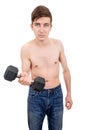 Young Man with a Dumbbell Royalty Free Stock Photo