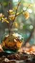 Wealth cultivation Glass piggy bank on a tree, gold coins Royalty Free Stock Photo