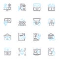 Wealth growth linear icons set. Invest, Prosper, Growth, Abundance, Riches, Flourishing, Fortune line vector and concept