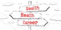 Wealth, health, career - outline signpost with three arrows
