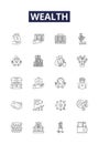 Wealth line vector icons and signs. Riches, Prosperity, Fortune, Abundance, Plentifulness, Affluence, Luxury, Opulence