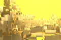 Wealth rich concept idea Golden city at sunset rays Abstract space background.3D illustration rendering