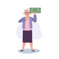 Wealth and Success Concept. Elderly Woman with Big Money Note Showing Prosperity and Financial Confidence. Elderly Woman