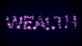 Wealth - text made of shining pink diamonds, isolated - object 3D illustration