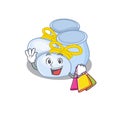 Wealthy baby boy boots cartoon character with shopping bags