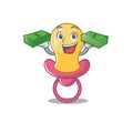 A wealthy baby pacifier cartoon character with much money