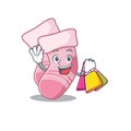 Wealthy baby socks cartoon character with shopping bags