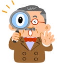 Wealthy Businessman`s upper body middle-aged president who is surprised at peering into the magnifying glass Royalty Free Stock Photo