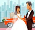 Wealthy Just Married, Newlyweds Flat Illustration