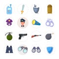 weapon flat icon set with Police water, pistol, gun