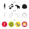 Weapon, hammer, elephant, mammoth .Stone age set collection icons in black,flat,outline style vector symbol stock