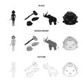 Weapon, hammer, elephant, mammoth .Stone age set collection icons in black,monochrome,outline style vector symbol stock