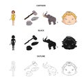 Weapon, hammer, elephant, mammoth .Stone age set collection icons in cartoon,black,outline style vector symbol stock Royalty Free Stock Photo