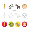 Weapon, hammer, elephant, mammoth .Stone age set collection icons in cartoon,outline,flat style vector symbol stock