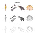 Weapon, hammer, elephant, mammoth .Stone age set collection icons in cartoon,outline,monochrome style vector symbol