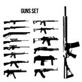 Weapon icon set, machine guns and rifles illustration of black and white. Royalty Free Stock Photo