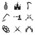 Weapon proficiency icons set, simple style