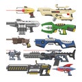 Weapon vector blaster laser gun with futuristic handgun and raygun of aliens in space illustration set of child pistols