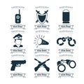 Weapon icon set with Police, pistol, gun. binoculars. shield, bomb, hand grenade, handcuffs