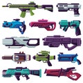 Weapon vector spacegun blaster laser gun with futuristic handgun and raygun of aliens in space illustration set of child