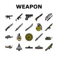 weapon war gun military army icons set vector