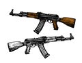 Weaponry, armament symbol. Automatic machine AK 47. Kalashnikov assault rifle, sketch. Vector illustration Royalty Free Stock Photo