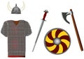 Weapons and armors set of viking, vector Royalty Free Stock Photo