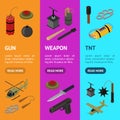 Weapons 3d Banner Vecrtical Set Isometric View. Vector Royalty Free Stock Photo