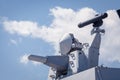 Weapons on the deck of a military ship. Weapon system for defense Royalty Free Stock Photo