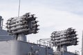 Modern weapons on the deck of a military ship. Weapon system for defense Royalty Free Stock Photo