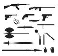 Weapons flat vector collection isolated on white background