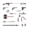 Weapons flat vector collection on white background