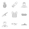 Weapons icons set, outline style