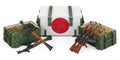 Weapons, military supplies in Japan, concept. 3D rendering