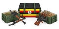 Weapons, military supplies in Uganda, concept. 3D rendering