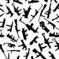 Weapons silhouettes on white. Seamless pattern. Royalty Free Stock Photo