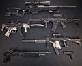 Weapons stash collection of assorted lethal firearms Royalty Free Stock Photo