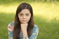 Wear beauty and lets jealous. Little child on sunny outdoor. Little girl in summer style. Little baby wear long hair Royalty Free Stock Photo