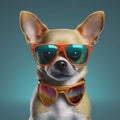 pet dog young cute glasses chihuahua portrait puppy yellow background animal. Generative AI. Royalty Free Stock Photo