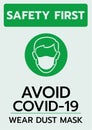 Wear dust mask Logo,wear face mask stop coronavirus preventive measures COVID-19 cover face nose sign Royalty Free Stock Photo