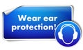 Wear ear protection sticker with mandatory sign isolated on white background