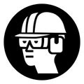 Wear Hard Hat, Chemical Goggles and Ear Muffs Symbol Sign ,Vector Illustration, Isolate On White Background Label. EPS10 Royalty Free Stock Photo