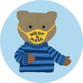 Wear a mask - cute bear illustration for kids. Awareness lettering phrase. Coronavirus quote. Protective face mask Covid