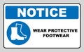 Wear safety footwear. Protective safety boots must be worn, mandatory sign, vector illustration.