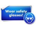 Wear safety glasses sign sticker with mandatory sign isolated on white background Royalty Free Stock Photo