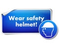 Wear safety helmet protection sticker with mandatory sign isolated on white background