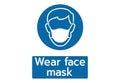 Wear Safety Mask Logo,wear face mask stop coronavirus preventive measures COVID-19 cover face nose sign,Man face with flu mask Royalty Free Stock Photo